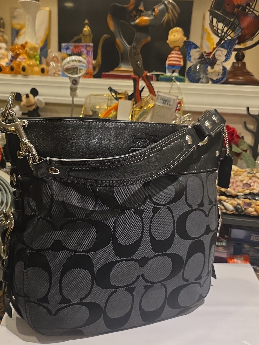 Coach Black & Gray Signature Canvas Shoulder Bag